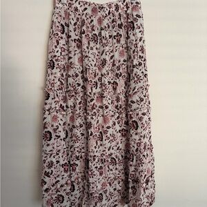LOFT Pink and Black Floral Tiered Maxi Skirt